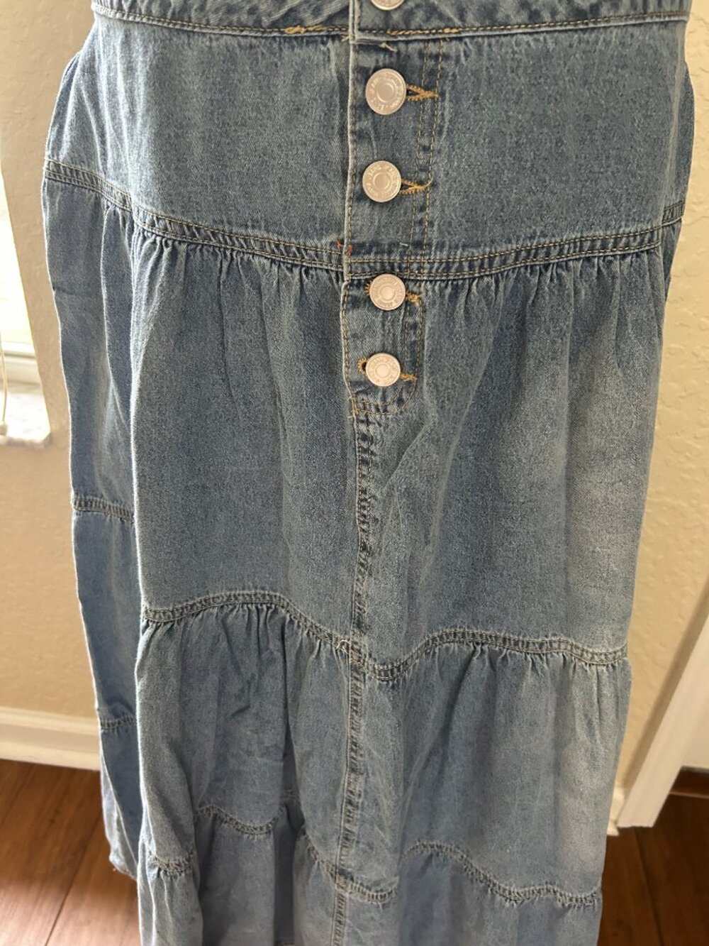 NWOT Tiered Blue Denim Maxi Skirt - Picture 2 of 4